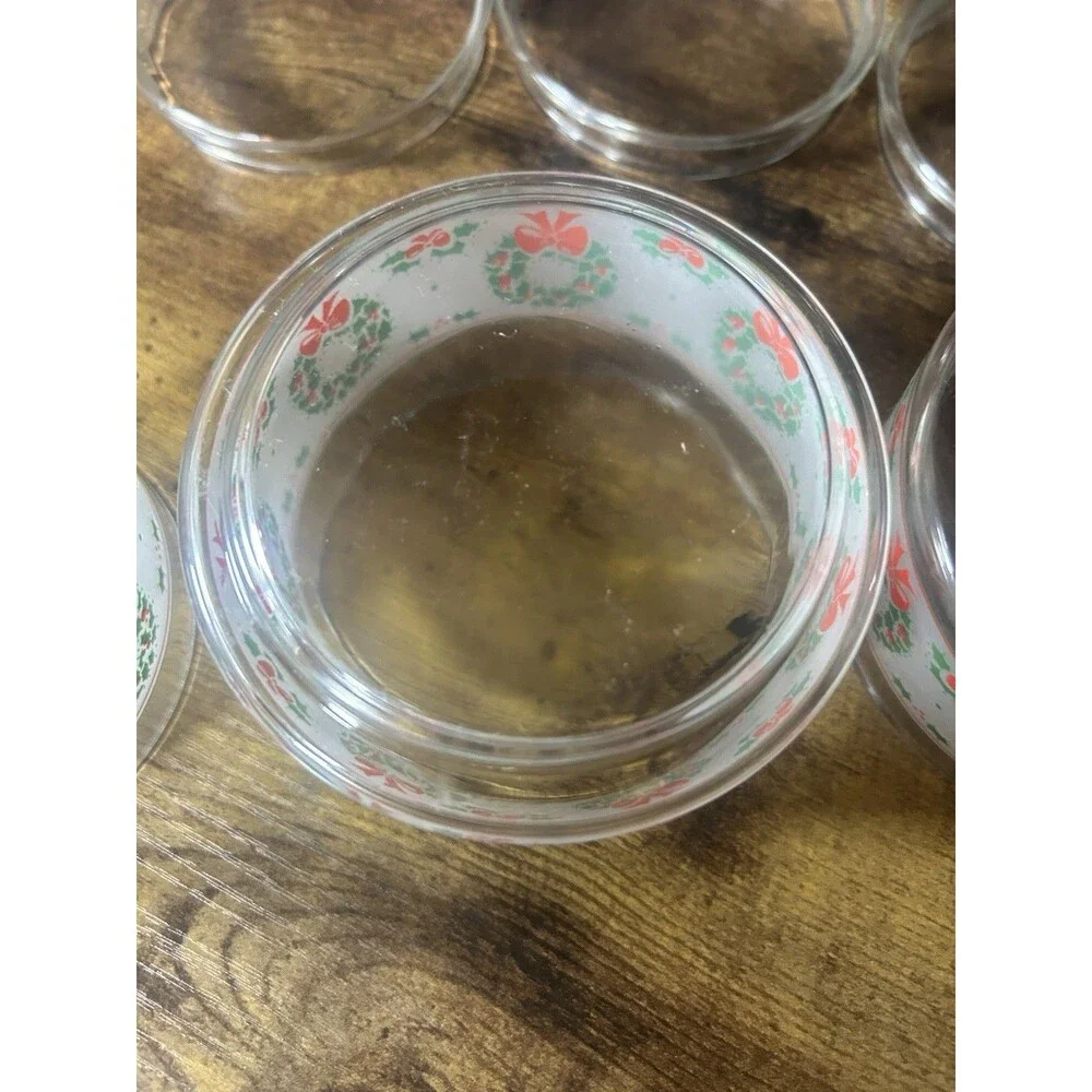 3 Indiana Glass Christmas Gift Jar Candy Nut Clear Glass Lid Wreath Holly Berry